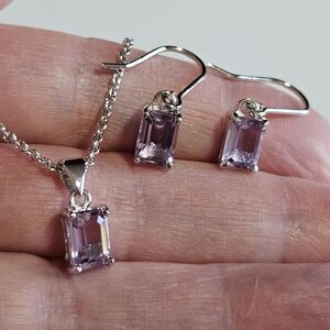 ATI Sterling Silver Amethyst Earring And Necklace Set